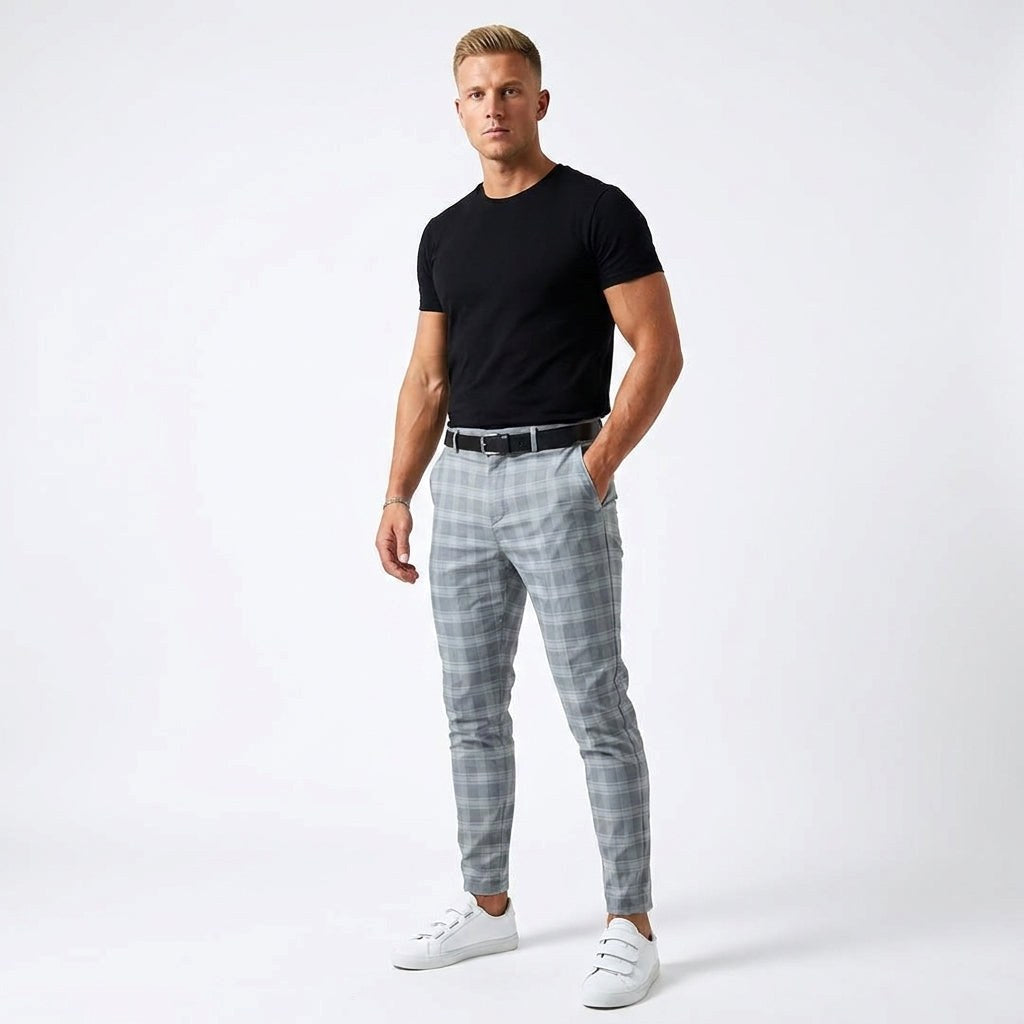 Marek | Męskie spodnie w kratę windowpane, eleganckie spodnie biznesowe | Erwnn