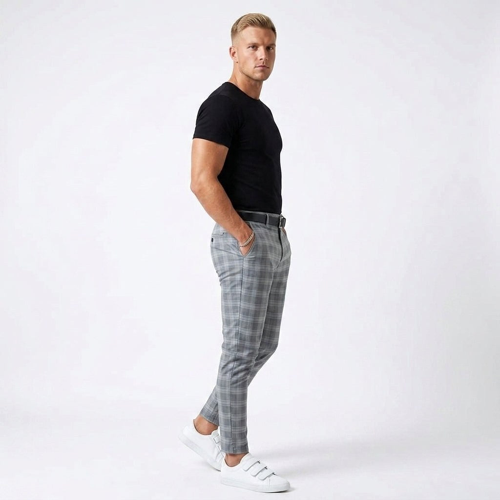 Marek | Męskie spodnie w kratę windowpane, eleganckie spodnie biznesowe | Erwnn