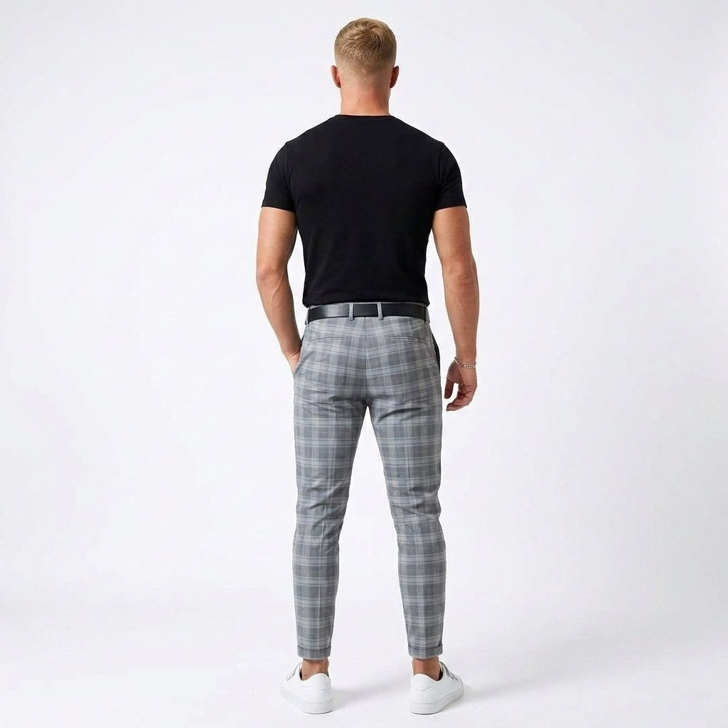 Marek | Męskie spodnie w kratę windowpane, eleganckie spodnie biznesowe | Erwnn