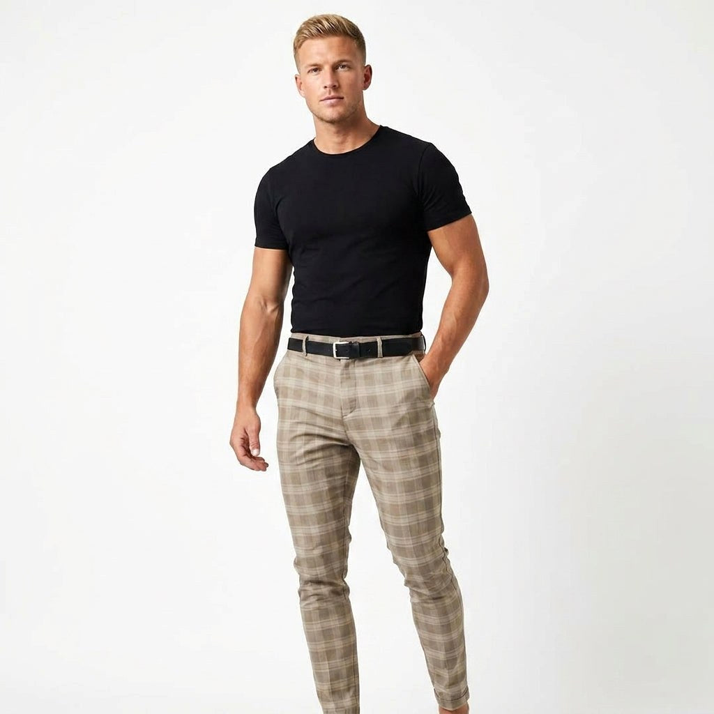 Marek | Męskie spodnie w kratę windowpane, eleganckie spodnie biznesowe | Erwnn