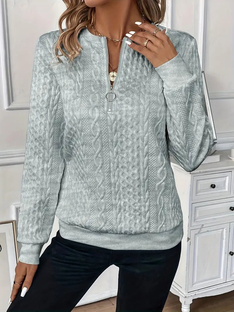 Margot | Damski sweter z krótkim zamkiem, przytulny sweter na co dzień | Erwnn | Szary