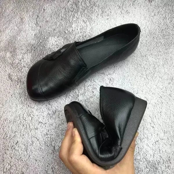 Nicole | Damskie wspierające buty skórzane, skórzane buty wsuwane | Erwnn | Czarny