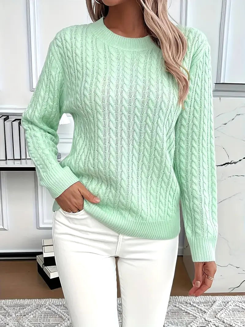 Odile | Damski długorękawowy sweter warkoczowy, strukturalny sweter jesienny | Erwnn | Różowy