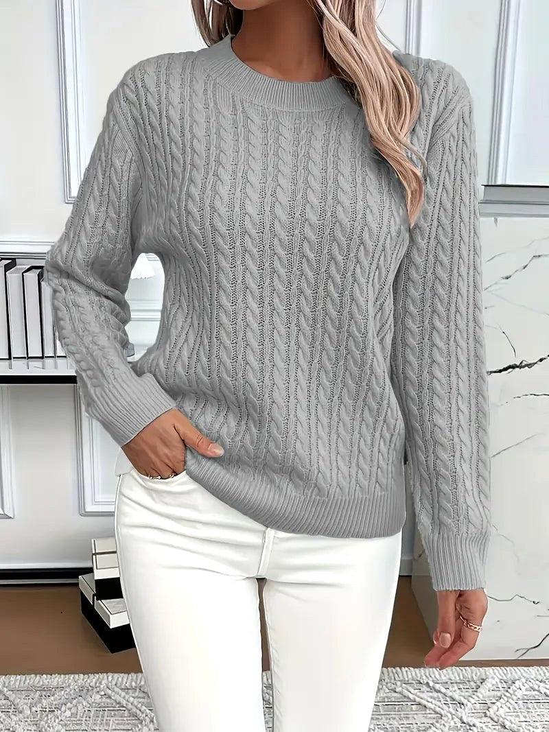 Odile | Damski długorękawowy sweter warkoczowy, strukturalny sweter jesienny | Erwnn | Różowy