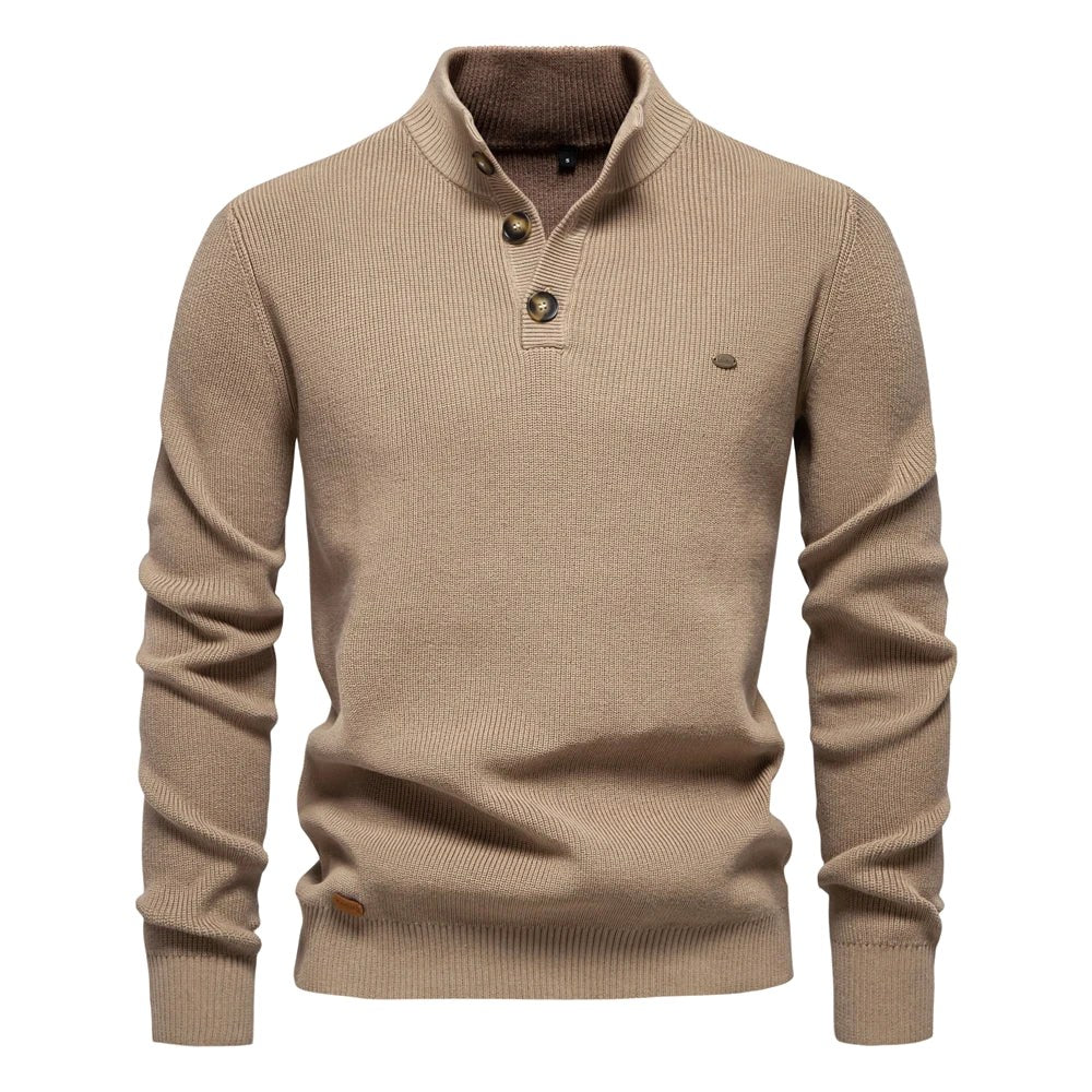 Oliver | Męski sweter bawełniany o klasycznym kroju, elegancki męski sweter | Erwnn | Khaki
