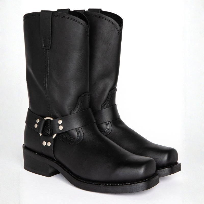 Oswin | Męskie kozaki kowbojskie za łydkę, buty kowbojskie w stylu harness | Erwnn | Czarny
