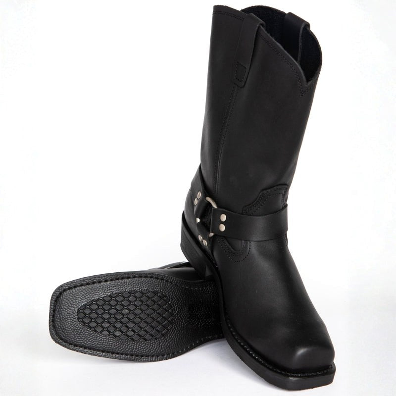 Oswin | Męskie kozaki kowbojskie za łydkę, buty kowbojskie w stylu harness | Erwnn | Brązowy