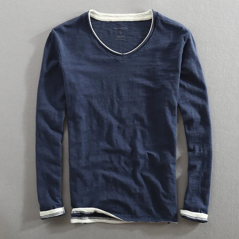Paul | Męski sweter z dekoltem w serek i długim rękawem, elegancki sweter na co dzień | Erwnn | Niebieski