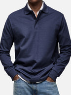 Percy | Męska koszulka polo z długim rękawem, elegancko dopasowane polo | Erwnn | Niebieski