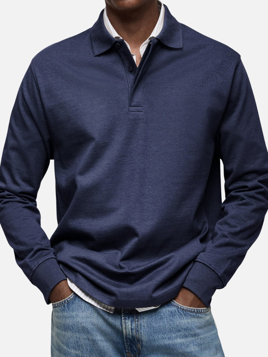 Percy | Męska koszulka polo z długim rękawem, elegancko dopasowane polo | Erwnn | Niebieski