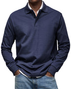 Percy | Męska koszulka polo z długim rękawem, elegancko dopasowane polo | Erwnn | Niebieski