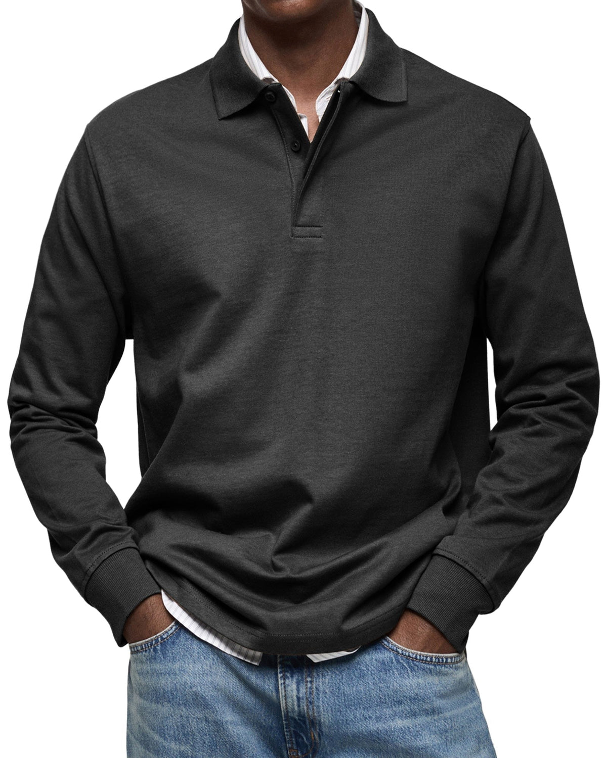 Percy | Męska koszulka polo z długim rękawem, elegancko dopasowane polo | Erwnn | Niebieski