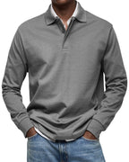 Percy | Męska koszulka polo z długim rękawem, elegancko dopasowane polo | Erwnn | Niebieski