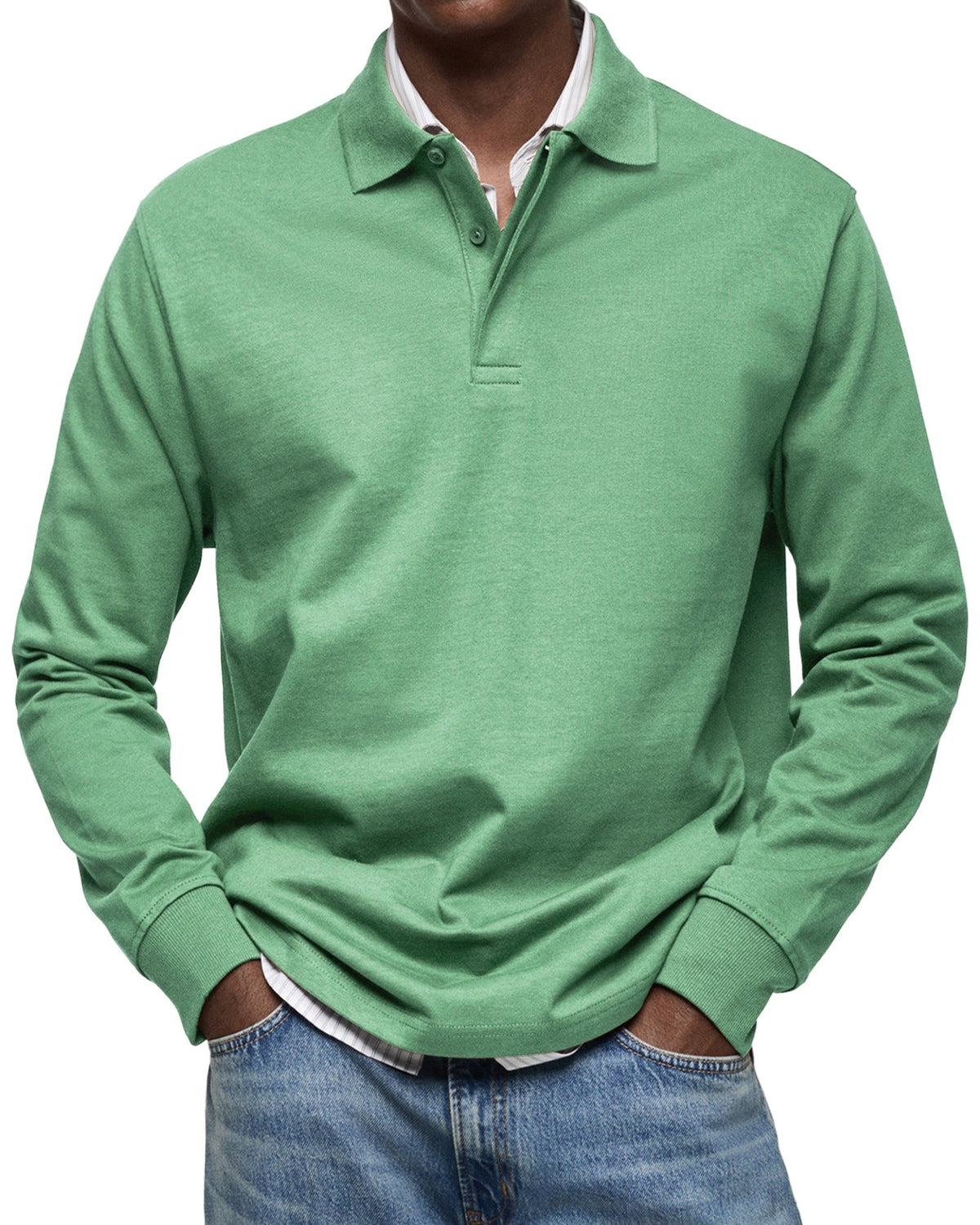 Percy | Męska koszulka polo z długim rękawem, elegancko dopasowane polo | Erwnn | Niebieski