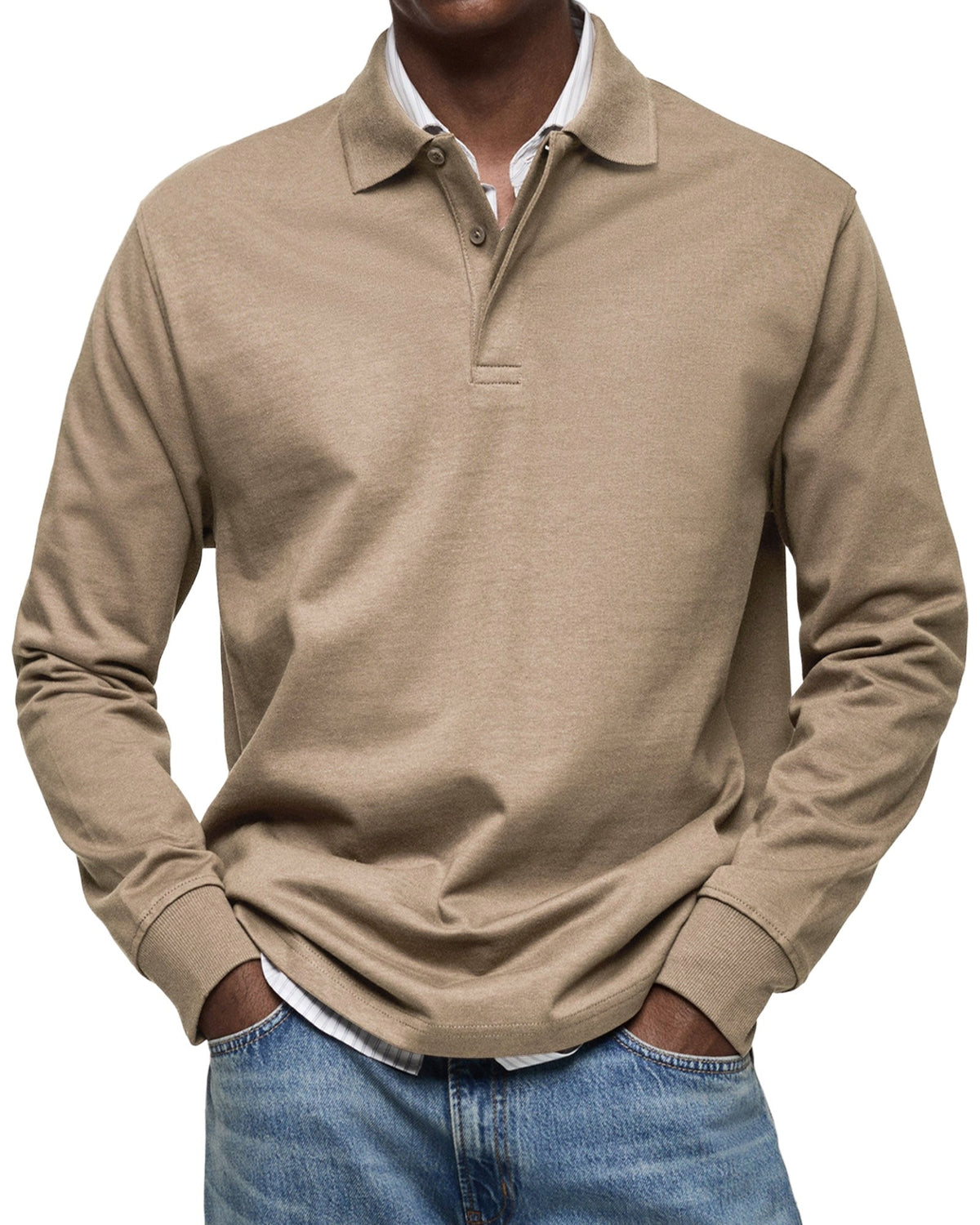 Percy | Męska koszulka polo z długim rękawem, elegancko dopasowane polo | Erwnn | Niebieski