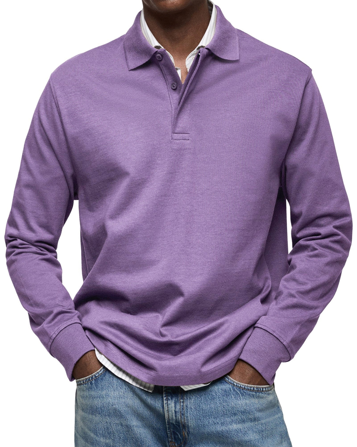 Percy | Męska koszulka polo z długim rękawem, elegancko dopasowane polo | Erwnn | Granatowy