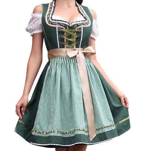 Adela | Damska sukienka w kratę w stylu bawarskim z gorsetowym wiązaniem i koronką, sukienka midi na Oktoberfest | Erwnn