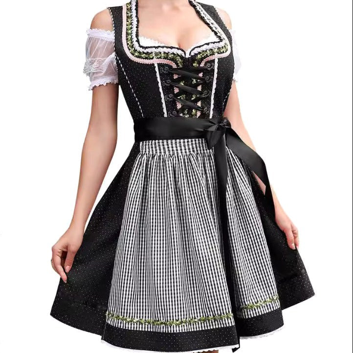 Adela | Damska sukienka w kratę w stylu bawarskim z gorsetowym wiązaniem i koronką, sukienka midi na Oktoberfest | Erwnn