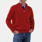 Reinhard | Męski sweter z zamkiem i lekkim ociepleniem, elegancki sweter z dzianiny | Erwnn | Czerwony