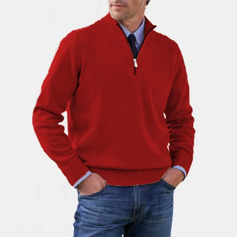 Reinhard | Męski sweter z zamkiem i lekkim ociepleniem, elegancki sweter z dzianiny | Erwnn | Czerwony