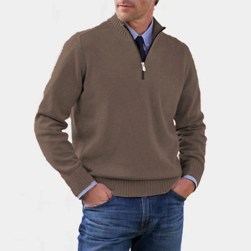 Reinhard | Męski sweter z zamkiem i lekkim ociepleniem, elegancki sweter z dzianiny | Erwnn | Szary