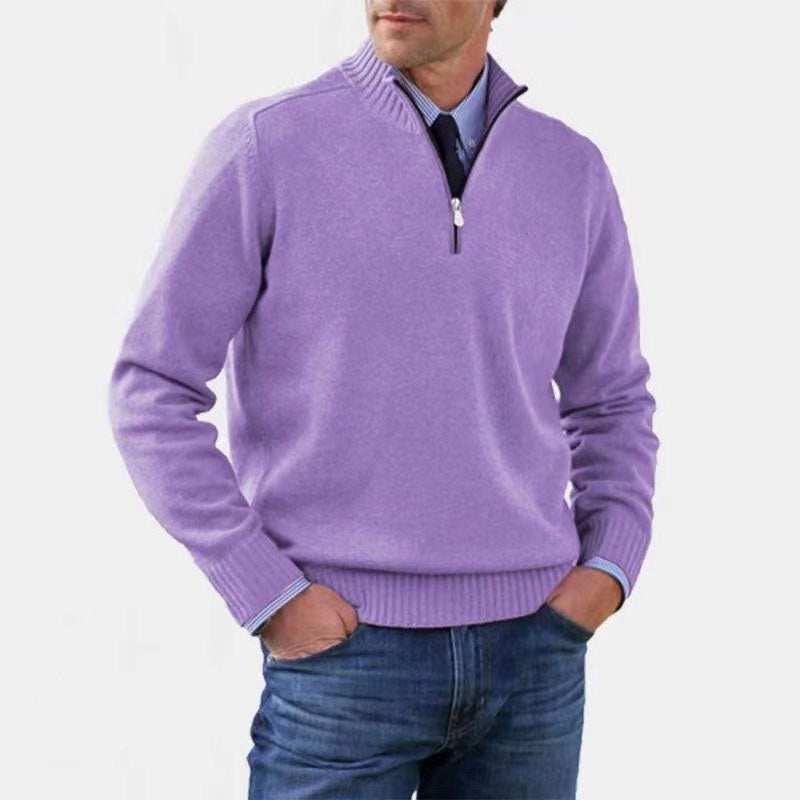 Reinhard | Męski sweter z zamkiem i lekkim ociepleniem, elegancki sweter z dzianiny | Erwnn | Szary