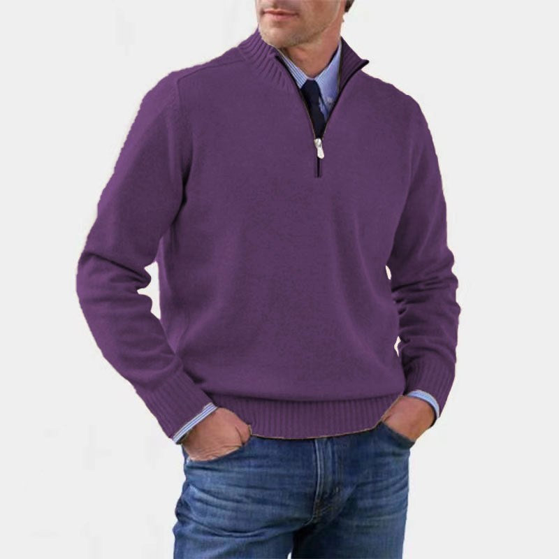 Reinhard | Męski sweter z zamkiem i lekkim ociepleniem, elegancki sweter z dzianiny | Erwnn | Czarny