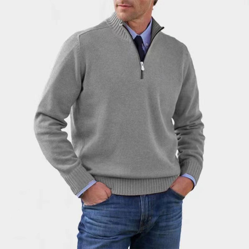 Reinhard | Męski sweter z zamkiem i lekkim ociepleniem, elegancki sweter z dzianiny | Erwnn | Czerwony
