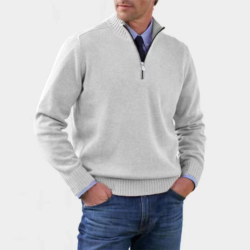 Reinhard | Męski sweter z zamkiem i lekkim ociepleniem, elegancki sweter z dzianiny | Erwnn | Czerwony