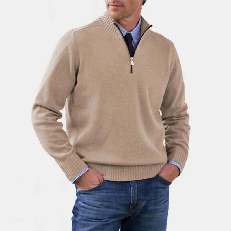 Reinhard | Męski sweter z zamkiem i lekkim ociepleniem, elegancki sweter z dzianiny | Erwnn | Szary