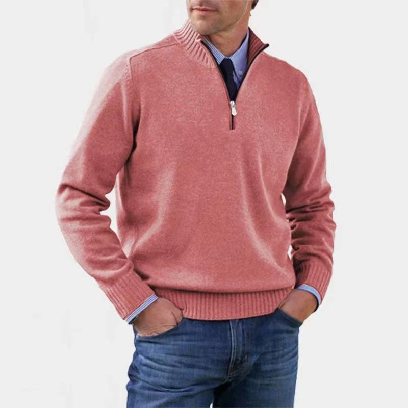 Reinhard | Męski sweter z zamkiem i lekkim ociepleniem, elegancki sweter z dzianiny | Erwnn | Szary