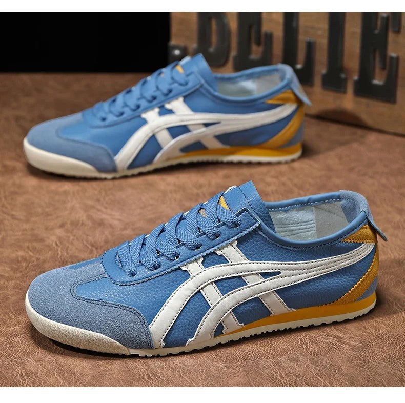 Sebastian | Męskie buty sportowe w stylu retro z kontrastowymi paskami i akcentami z zamszu, buty sportowe retro | Erwnn | Pomarańczowy