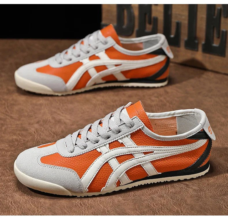 Sebastian | Męskie buty sportowe w stylu retro z kontrastowymi paskami i akcentami z zamszu, buty sportowe retro | Erwnn | Żółty