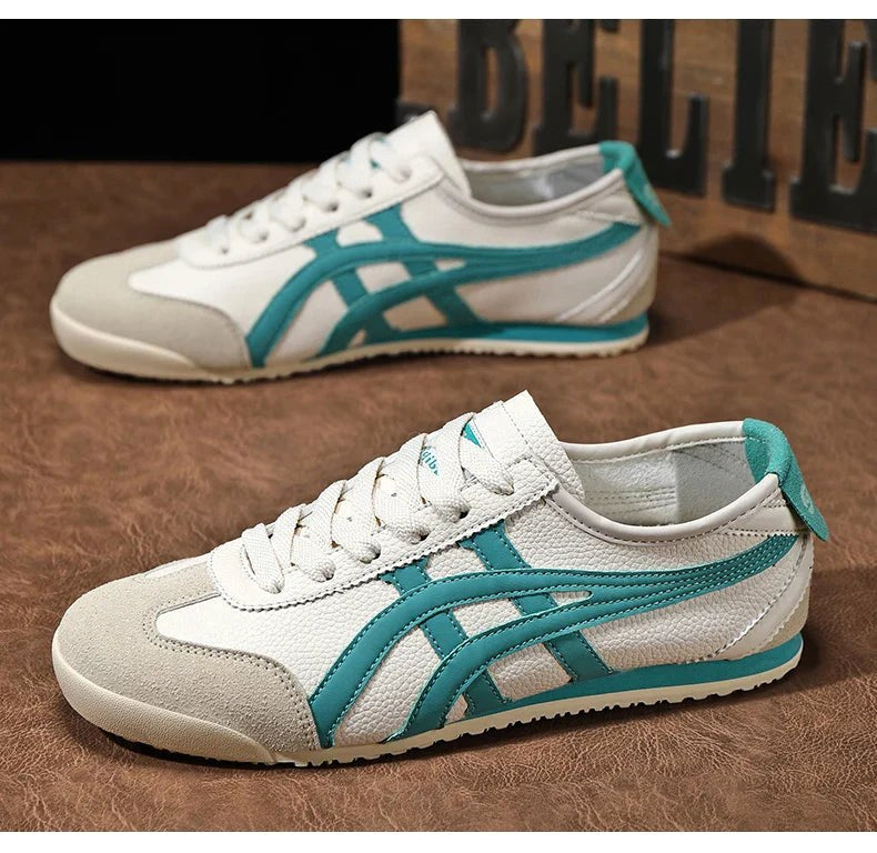 Sebastian | Męskie buty sportowe w stylu retro z kontrastowymi paskami i akcentami z zamszu, buty sportowe retro | Erwnn | Żółty