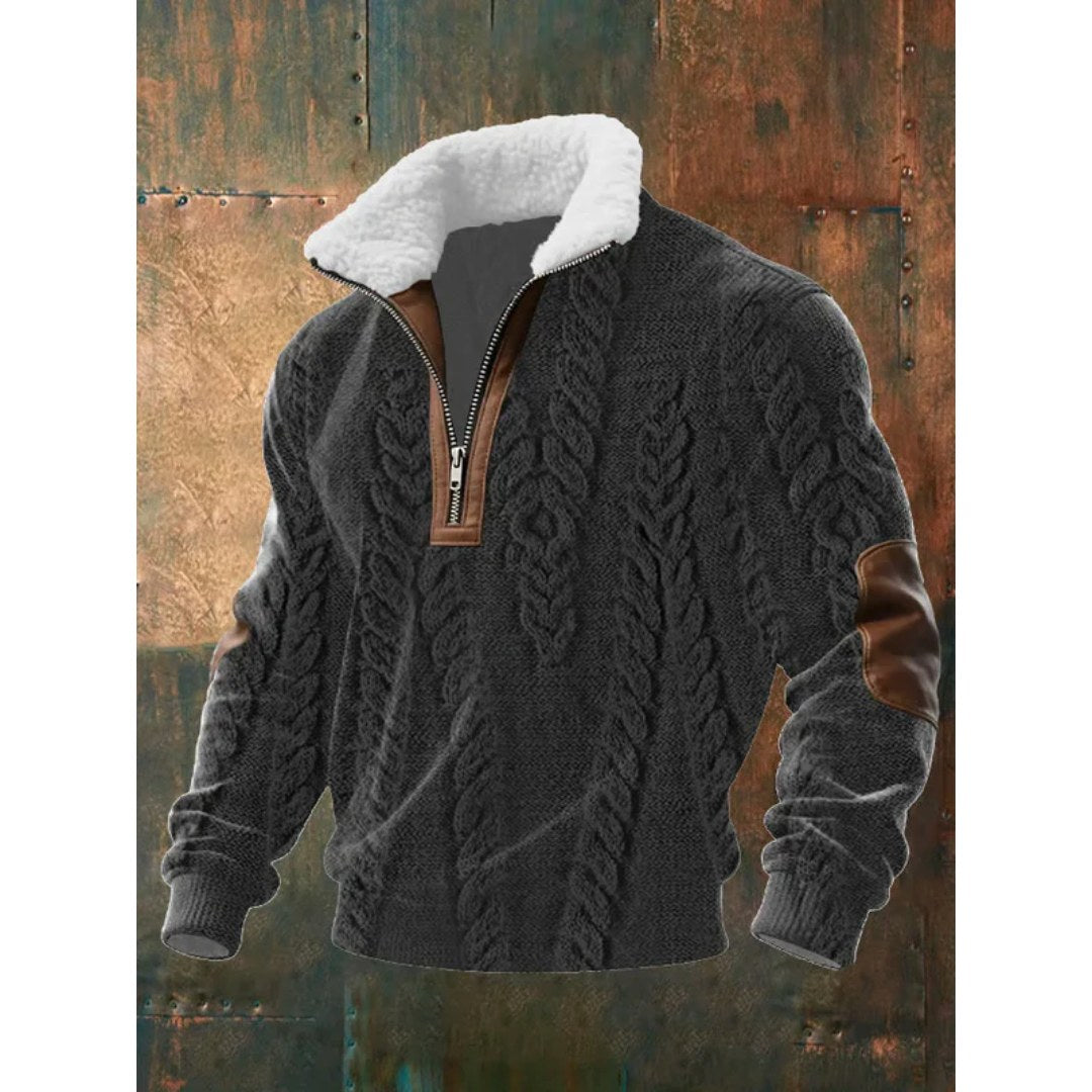 Spencer | Męski sweter polarowy z wysokim kołnierzem, ciepły sweter do zestawiania | Erwnn | Szaro-biały