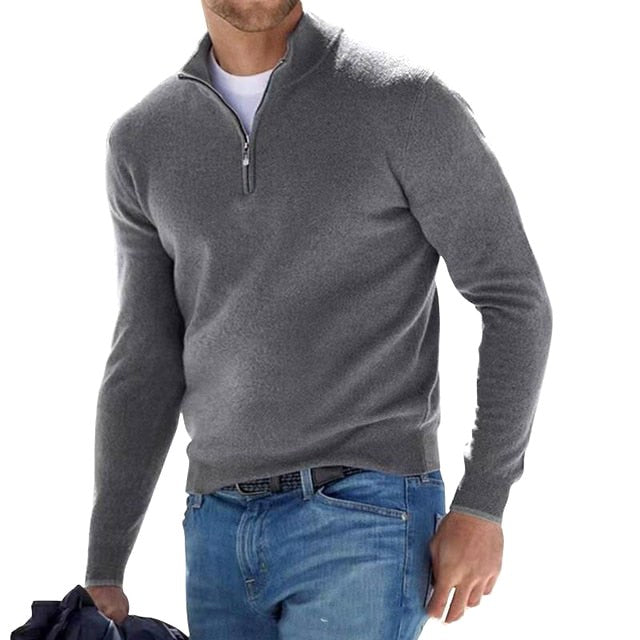 Toby | Męski sweter z krótkim zamkiem, sweter ze stójką | Erwnn | Niebieski