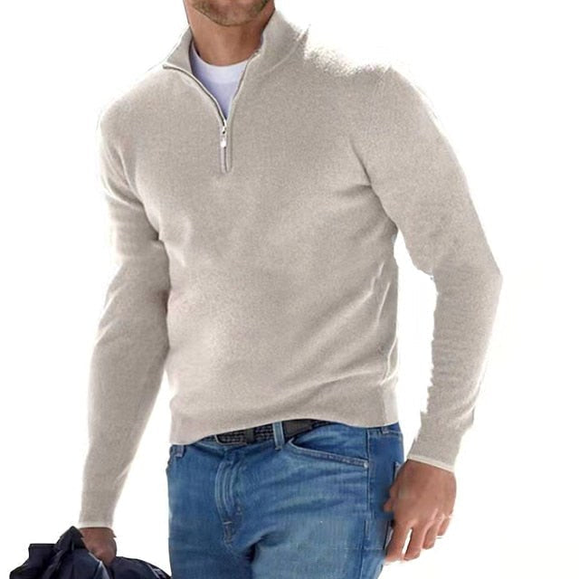 Toby | Męski sweter z krótkim zamkiem, sweter ze stójką | Erwnn | Niebieski