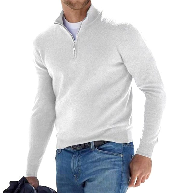Toby | Męski sweter z krótkim zamkiem, sweter ze stójką | Erwnn | Niebieski