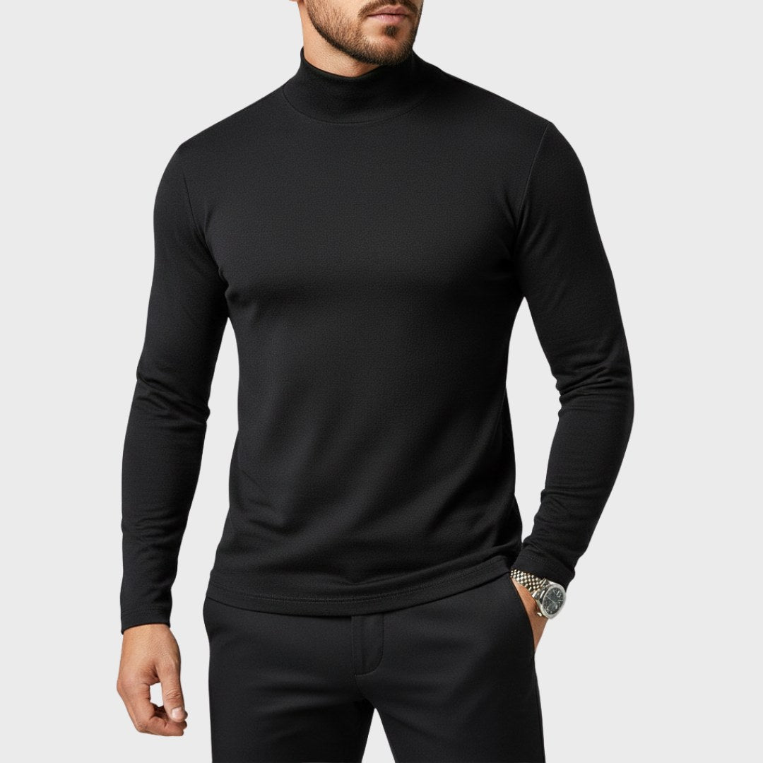 Uwe | Męski sweter z golfem o smukłym kroju, elegancki sweter jesienny | Erwnn | Czarny