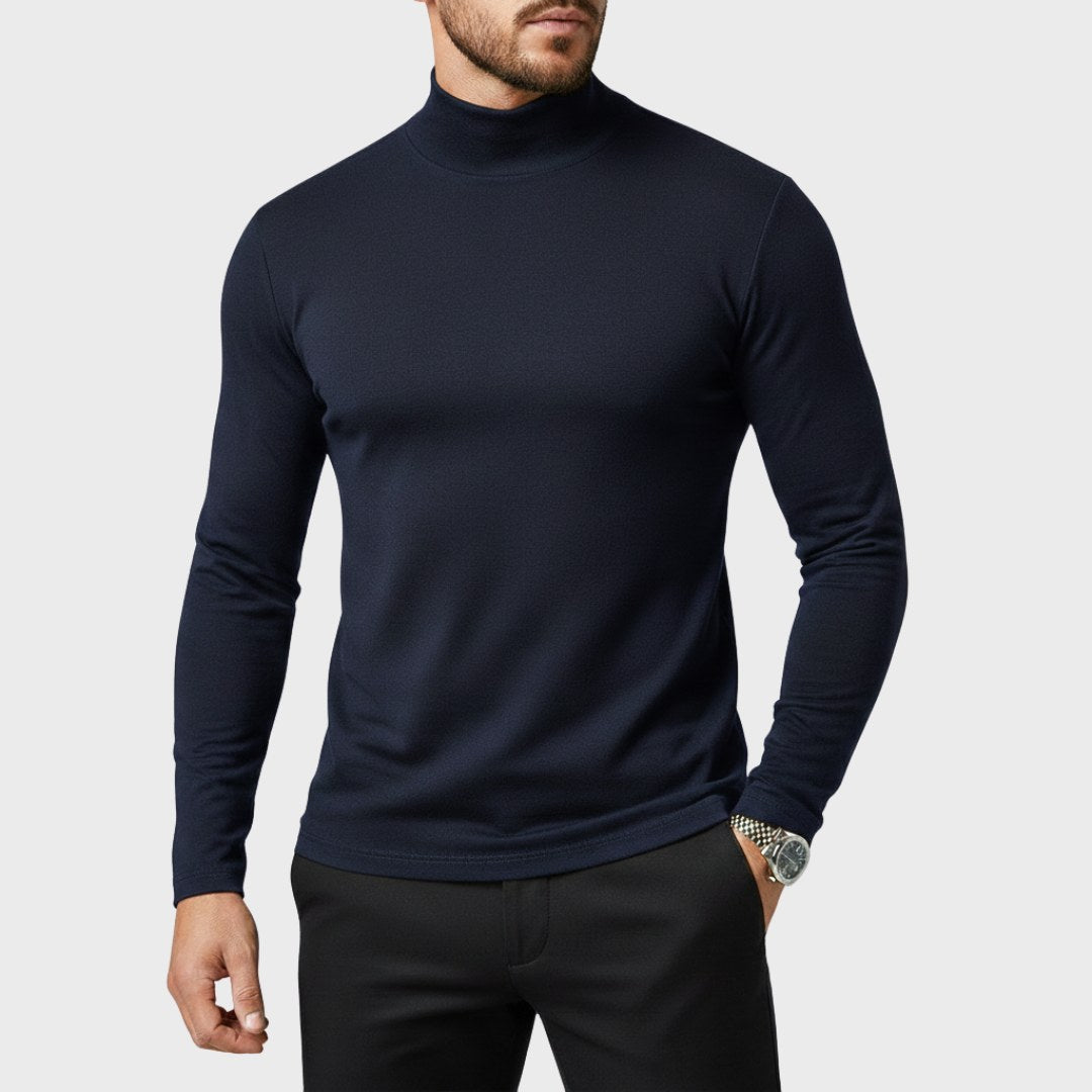 Uwe | Męski sweter z golfem o smukłym kroju, elegancki sweter jesienny | Erwnn | Czarny