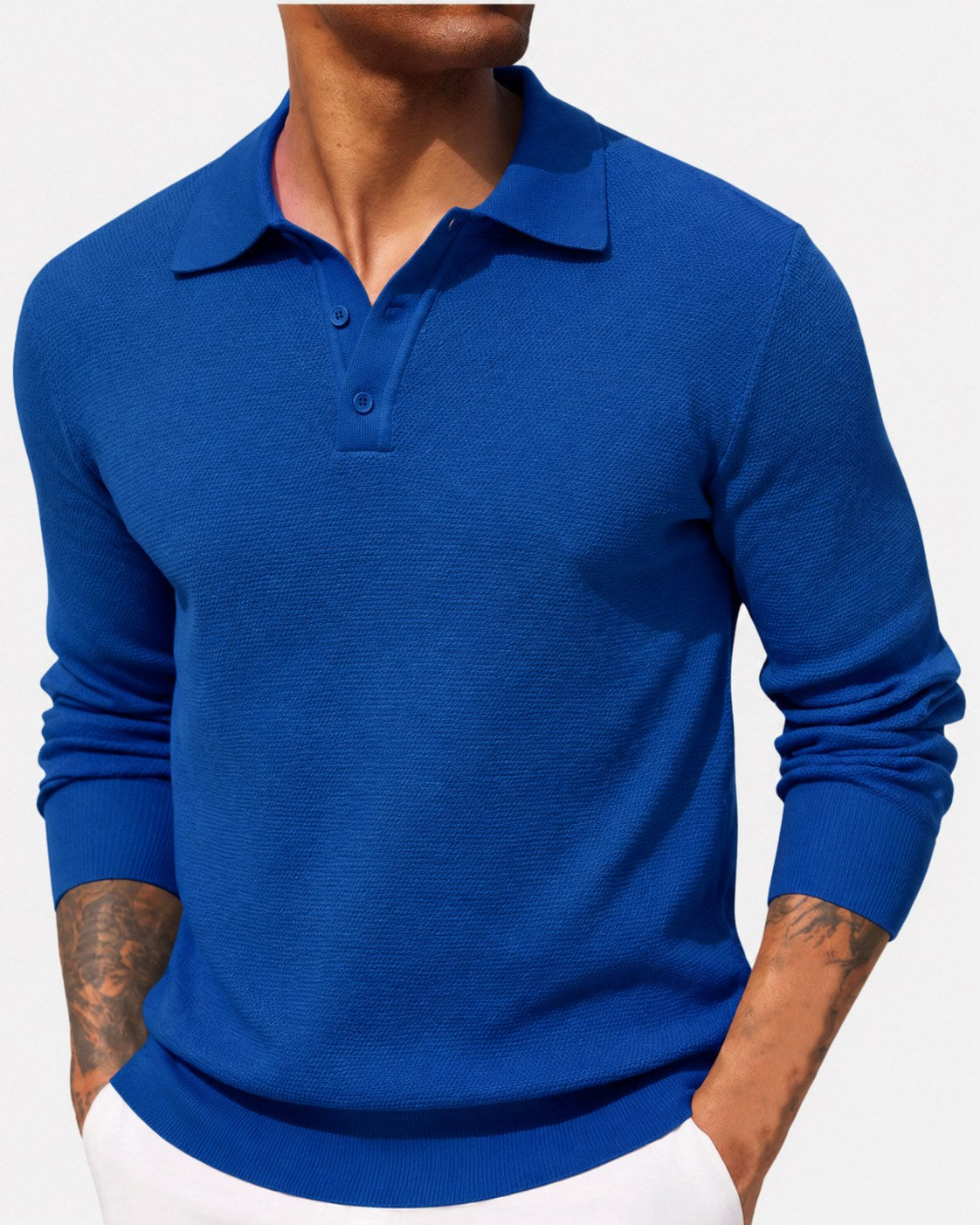 Volker | Męski sweter z kołnierzykiem polo, elegancki sweter z dzianiny | Erwnn | Niebieski
