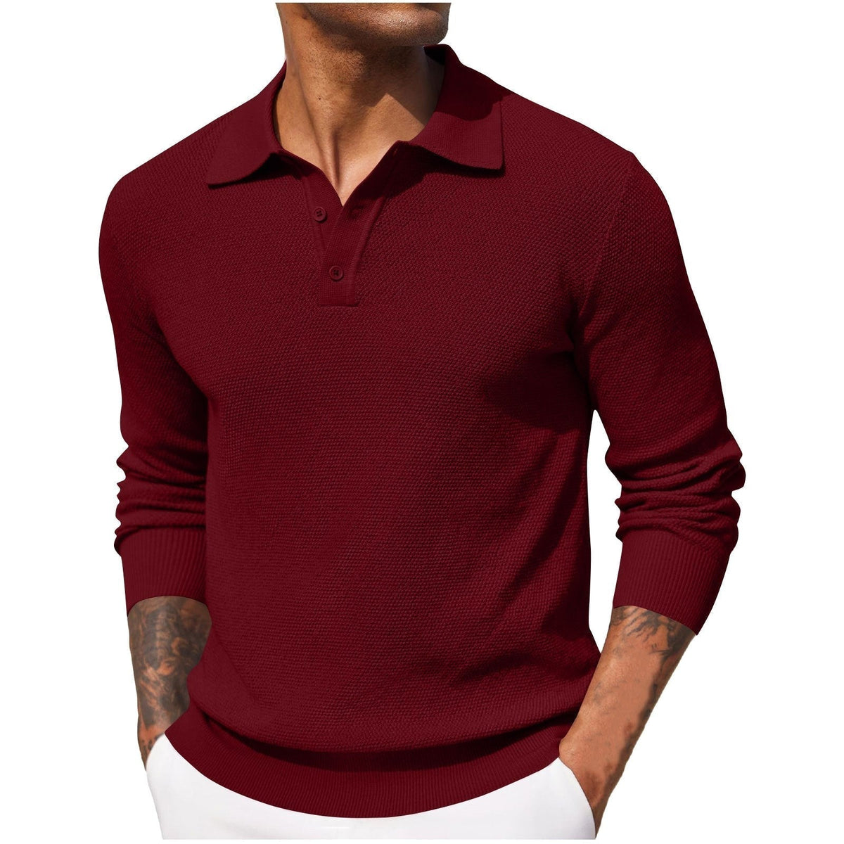 Volker | Męski sweter z kołnierzykiem polo, elegancki sweter z dzianiny | Erwnn | Niebieski