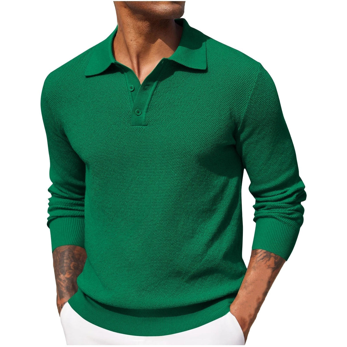 Volker | Męski sweter z kołnierzykiem polo, elegancki sweter z dzianiny | Erwnn | Niebieski