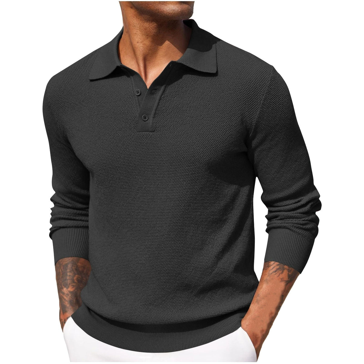 Volker | Męski sweter z kołnierzykiem polo, elegancki sweter z dzianiny | Erwnn | Niebieski