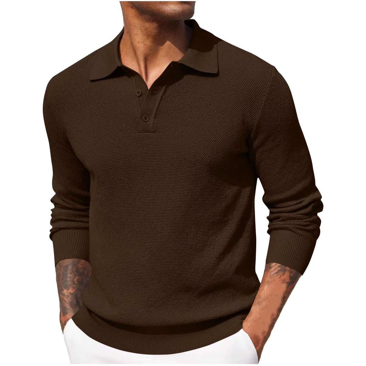 Volker | Męski sweter z kołnierzykiem polo, elegancki sweter z dzianiny | Erwnn | Niebieski