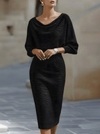 Jagoda | Damska sukienka midi z okrągłym dekoltem i drapowaniem | Erwnn