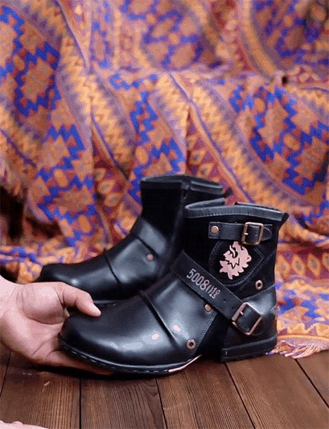 Wolfgang | Męskie skórzane buty w stylu biker, klasyczne buty motocyklowe | Erwnn