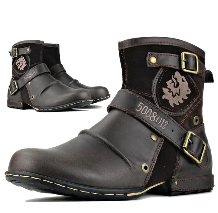 Wolfgang | Męskie skórzane buty w stylu biker, klasyczne buty motocyklowe | Erwnn